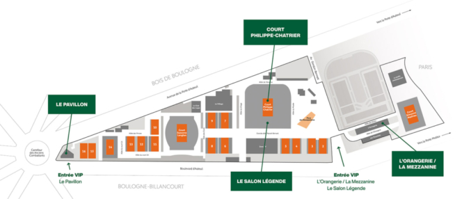 Map of the Roland Garros stadium