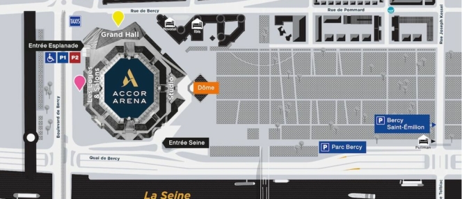 Plan d'accès à l'évènement de tennis Accor Arena Masters 1000 de Paris Bercy avec Sodexo Live Hospitality