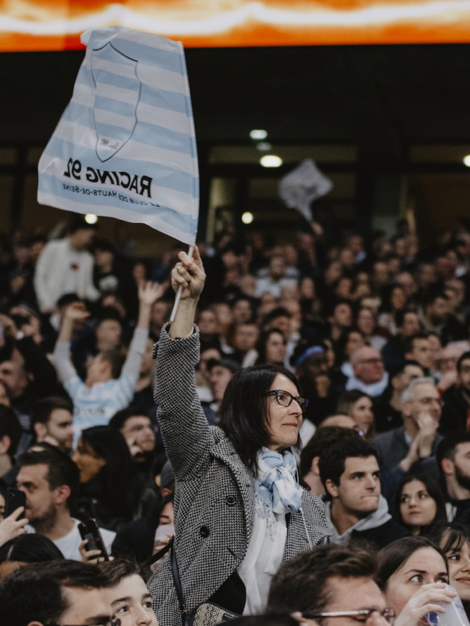 Supporters during a Racing 92 match at the Paris La Défense Arena stadium