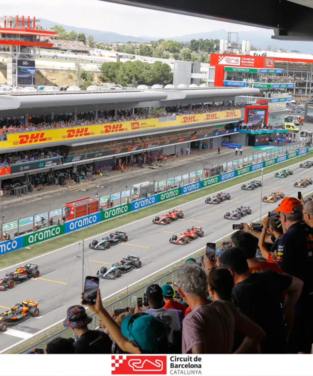 Vue immersive sur l’offre hospitality VIP au Grand Prix de Formule 1 à Barcelone, avec loges premium, animations exclusives et ambiance paddock.