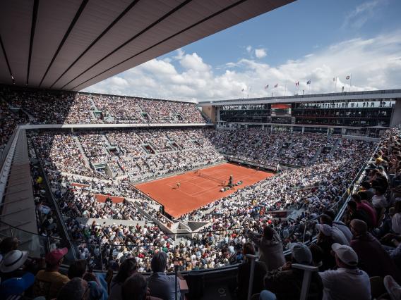session de journee Vue sur le Court Philippe-Chartier de jour pendant une session Roland Garros