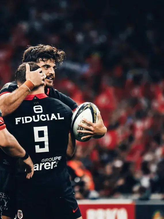 Live rugby action seen from the Méditerranée VIP area in Marseille.