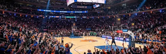 Madison Square Garden interior during an NBA match, highlighting the exclusive Sodexo Live! Hospitality travel experience in New York.