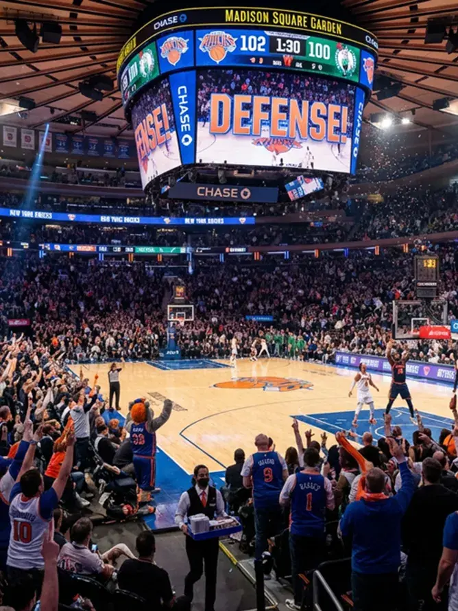 Madison Square Garden interior during an NBA match, highlighting the exclusive Sodexo Live! Hospitality travel experience in New York.
