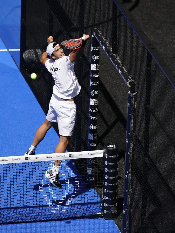 Padel player in action on Court Philippe-Chatrier during the Alpine Paris Major with Sodexo Live! Hospitality