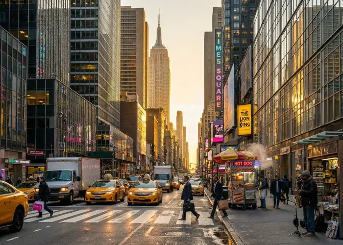 New York’s signature streets and skyscrapers, illustrating the vibrant backdrop of Sodexo Live! Hospitality’s curated stays.