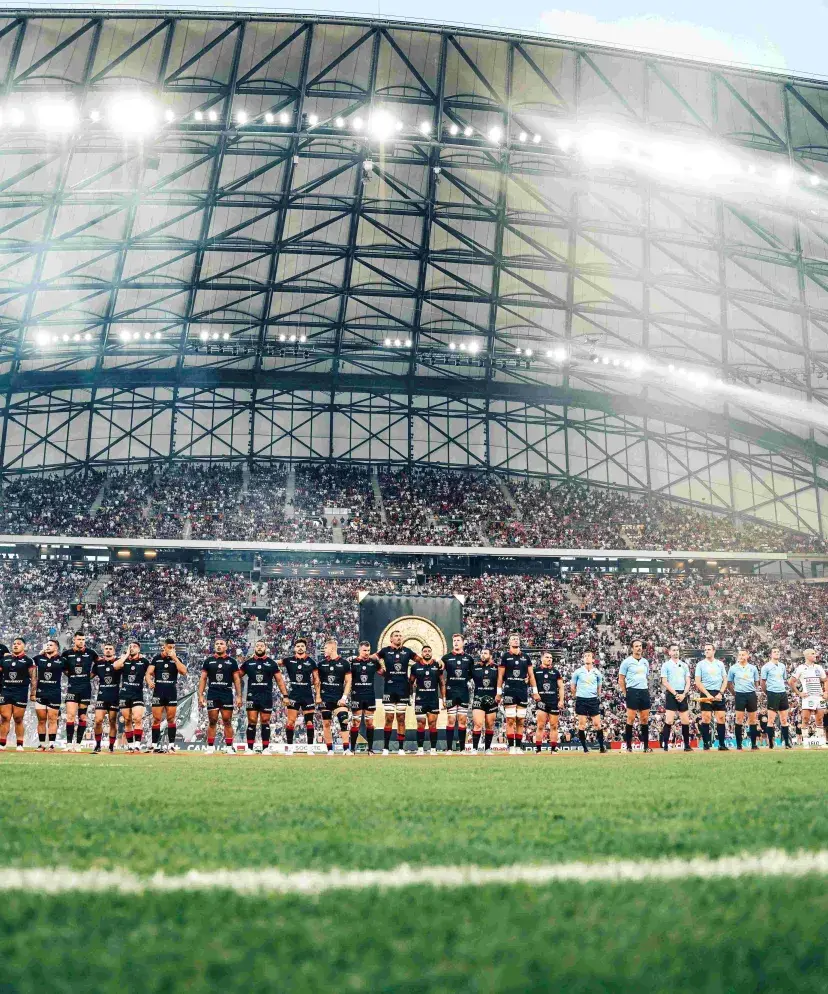 Guests enjoying VIP access at a Top 14 semi-final rugby match in Marseille