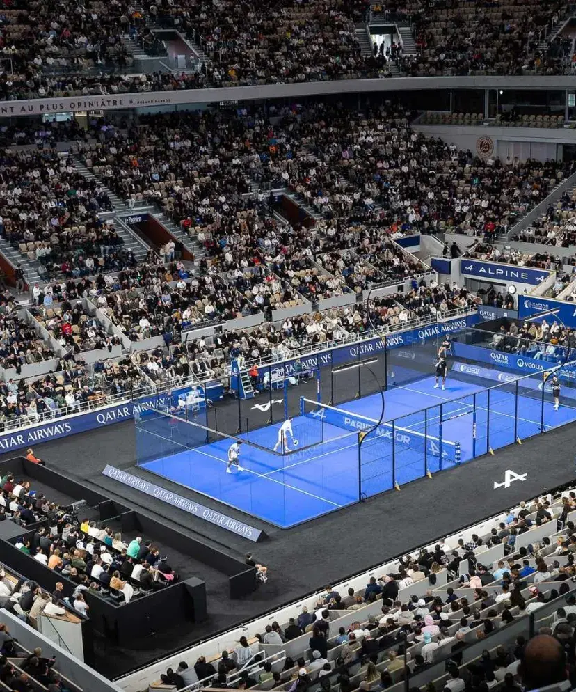 Iconic padel court at Roland-Garros Court Philippe-Chatrier during the Alpine Paris Major and Sodexo Live! Hospitality experiences